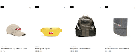 Diesel offers a vast variety of Backpacks, Caps, Bracelets, Belts and many other trendy items