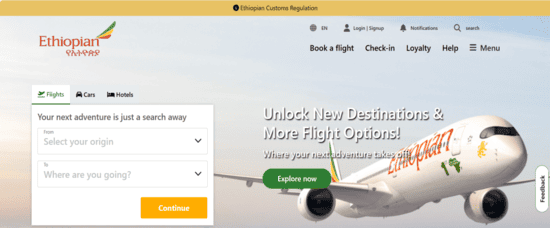 Ethiopian Airlines Website